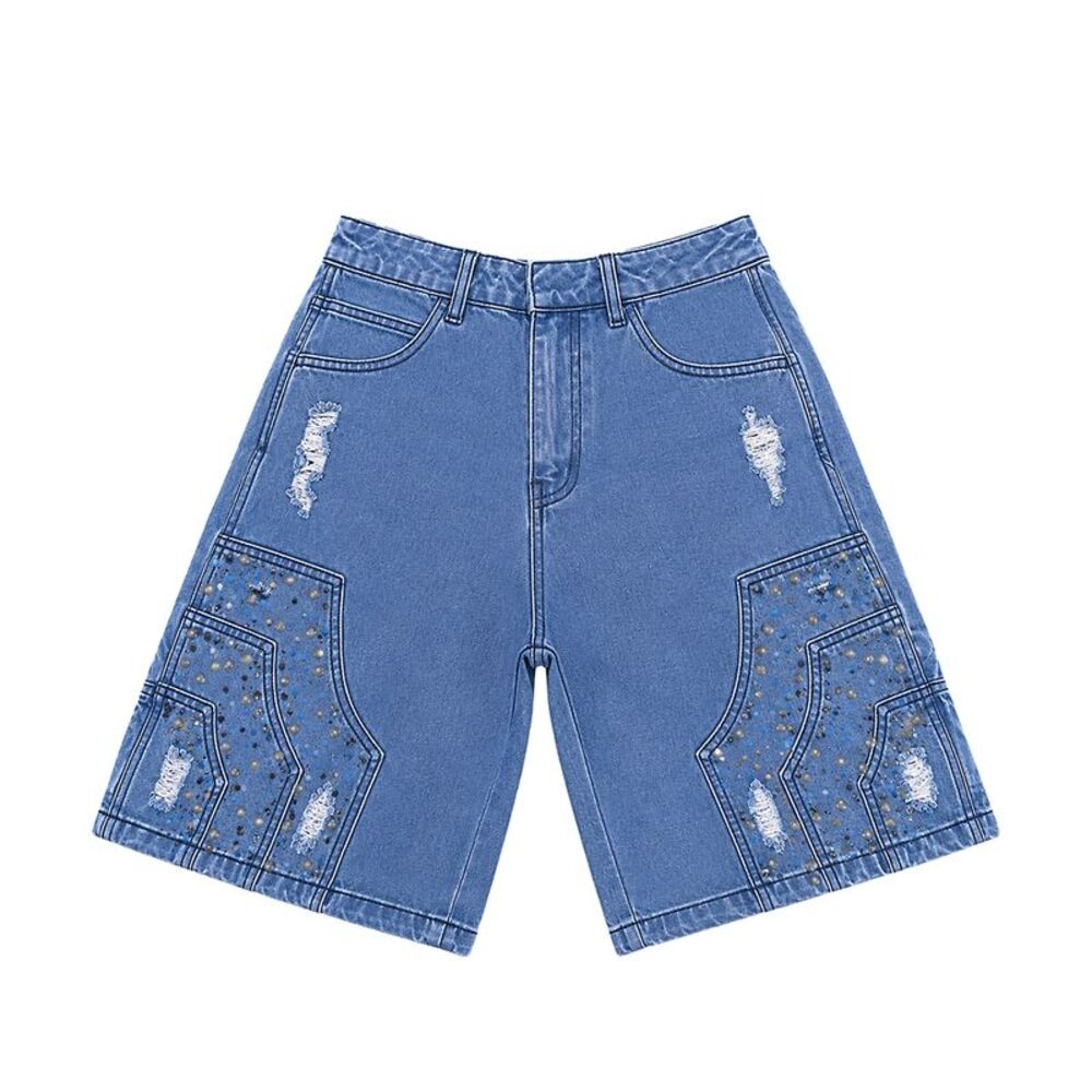 Hudson Outerwear Shorts Carpenter Stud& Fancy Stone Denim Mens Blue 644